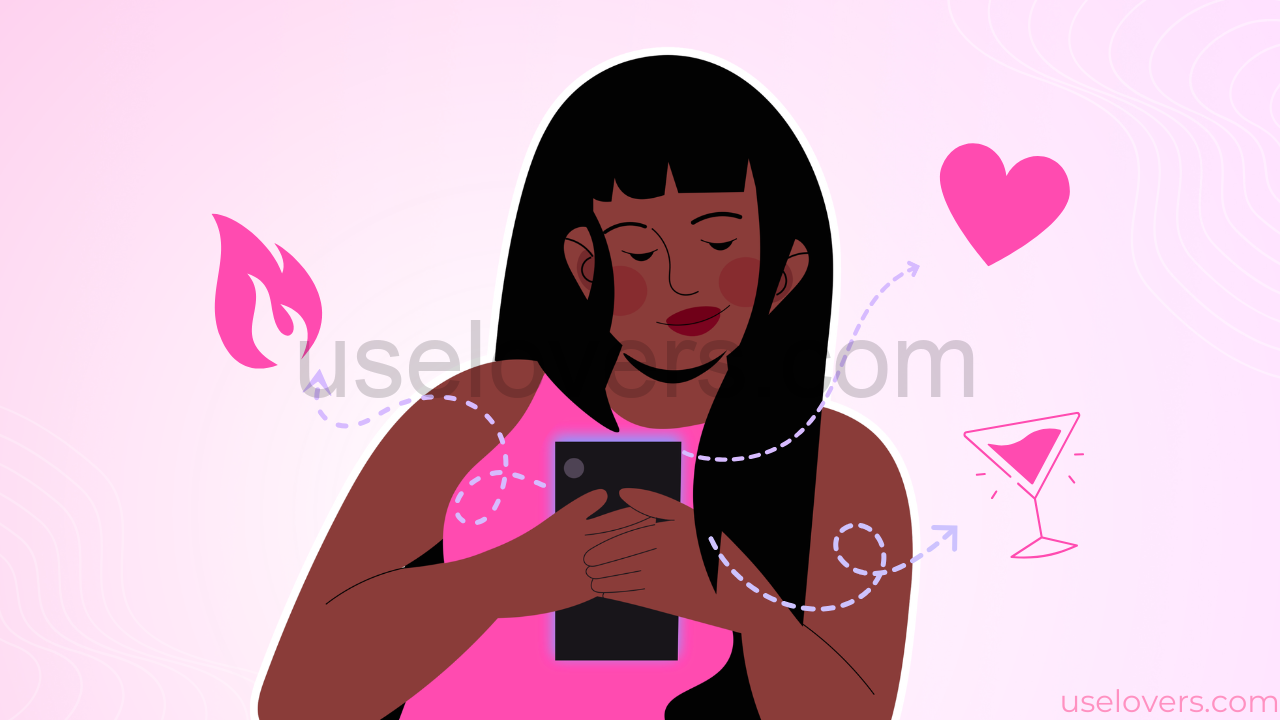 mulher com celular na mão parecendo fazer escolha que explodem na tela