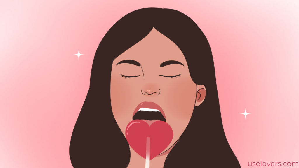 Ilustração de uma mulher chupando um pirulito