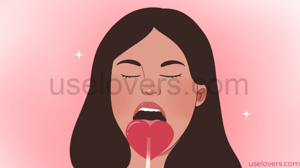 Ilustração de uma mulher chupando um pirulito