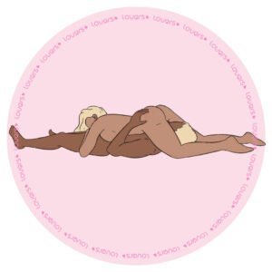 Ilustração da posição sexual 69 com duas pessoas deitadas em posições opostas, rosto voltado para a região íntima uma da outra.