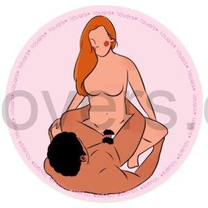 Ilustração da posição sexual Agachamento com parceiro deitado envolvendo a outra pessoa com as pernas enquanto ela se posiciona agachada por cima.