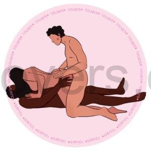 Ilustração da posição sexual Ménage à Trois Melhores Amigos com mulher sobre parceiro deitado enquanto outro parceiro ajoelhado se posiciona por trás.