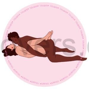 Ilustração da posição sexual Envolver com mulher deitada e parceiro por cima segurando sua nádega.