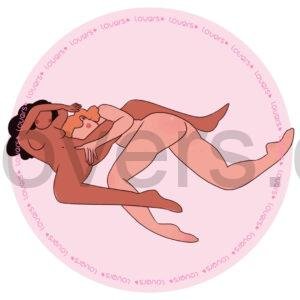 Ilustração da posição sexual A Melhor DJ a mulher está deitada com as penas abertas, enquanto a pessoa que está ao seu lado masturbar ela.