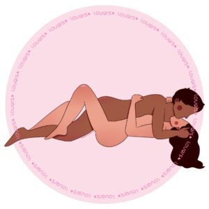 Ilustração da posição sexual Papai e Mamãe com mulher deitada por baixo e parceiro sobre ela, frente a frente.