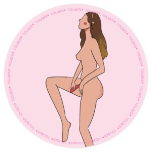 Ilustração da posição sexual No Banheiro com mulher em pé sob o chuveiro utilizando vibrador.