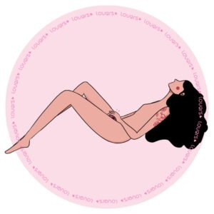 Ilustração da posição sexual Meu Momento com mulher sentada e joelhos flexionados utilizando vibrador na região íntima.