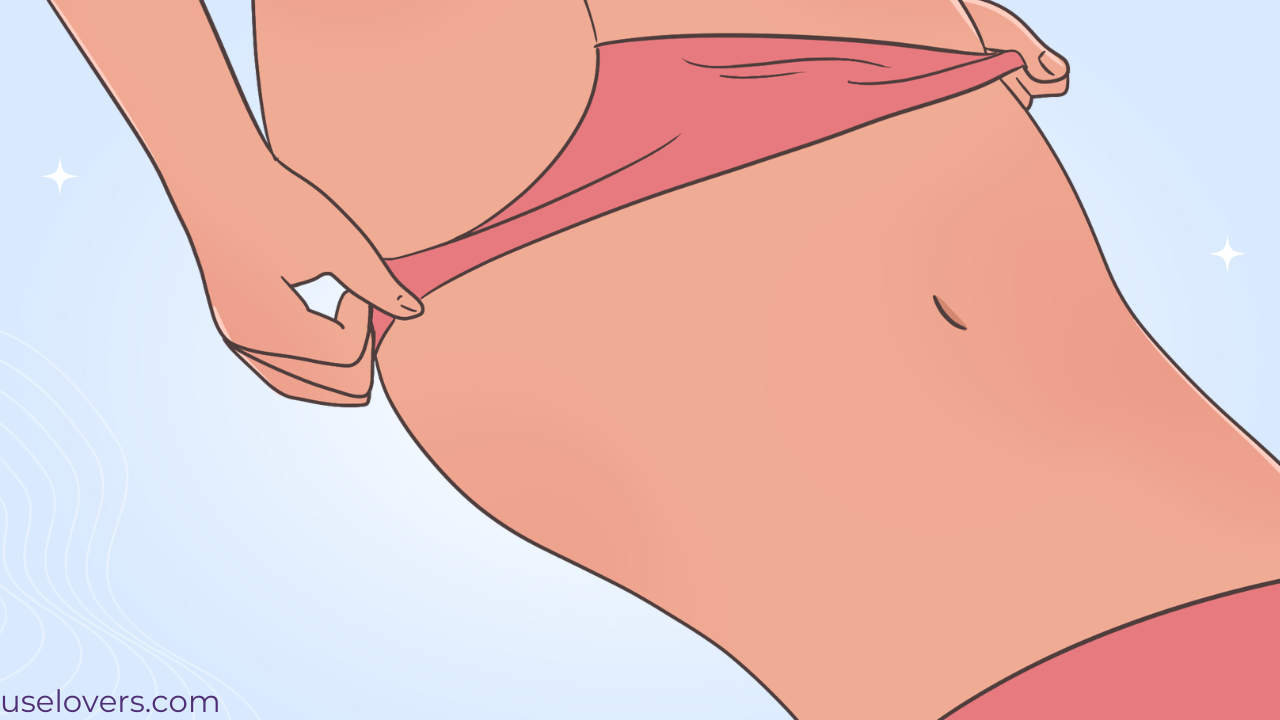 Ilustração de uma silhueta feminina com uma calcinha vermelha sendo retirada