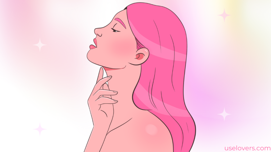 mulher com pescoço inclinado e mão na garganta