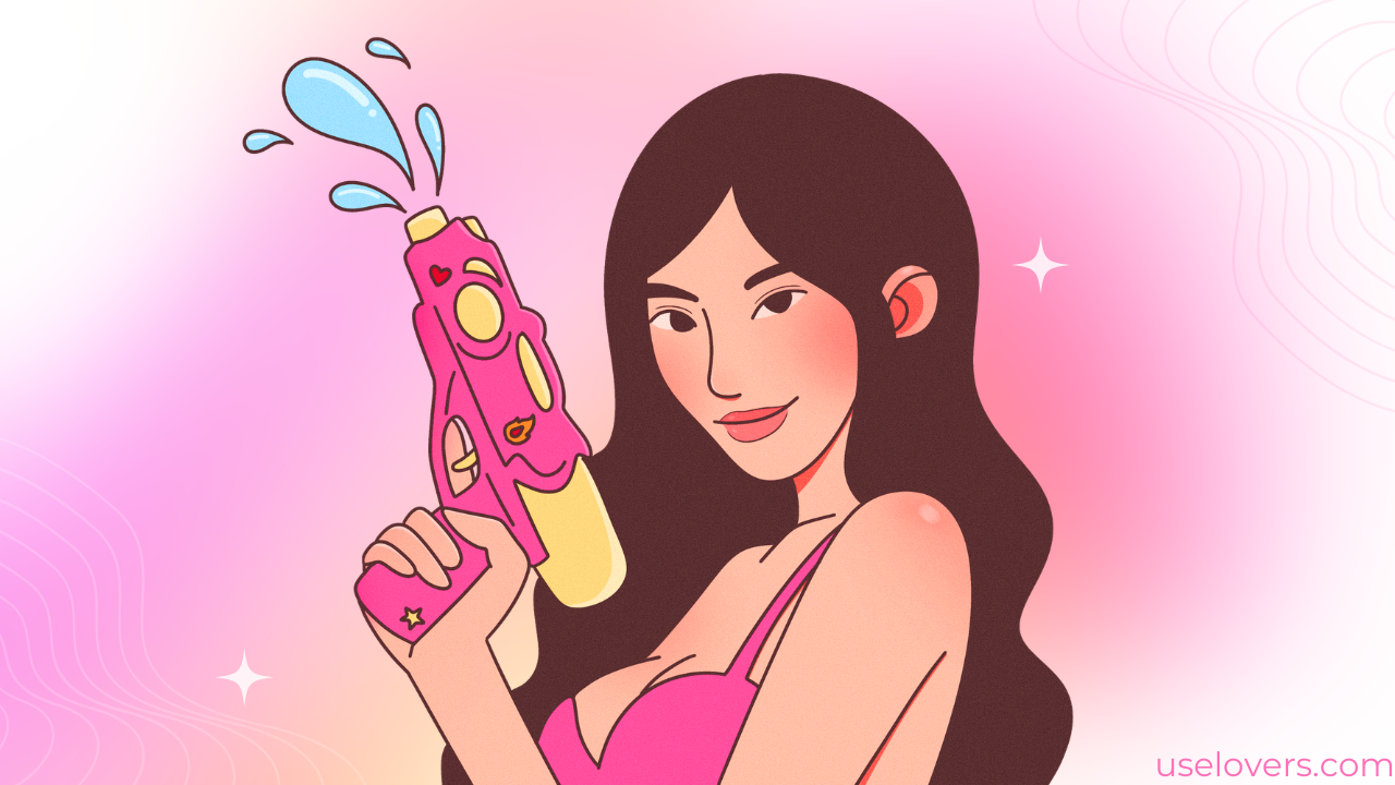 mulher com uma arminha que sai água