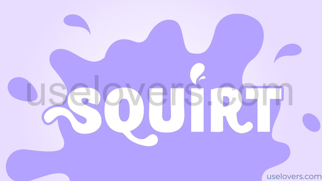 Superfície com uma mancha de líquido com a palavra "squirt" no meio