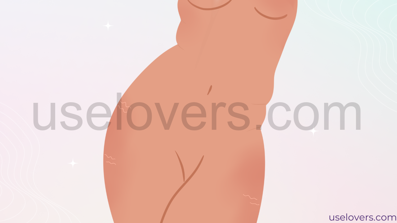 Na imagem temos uma silhueta feminina com gordurinhas e estrias