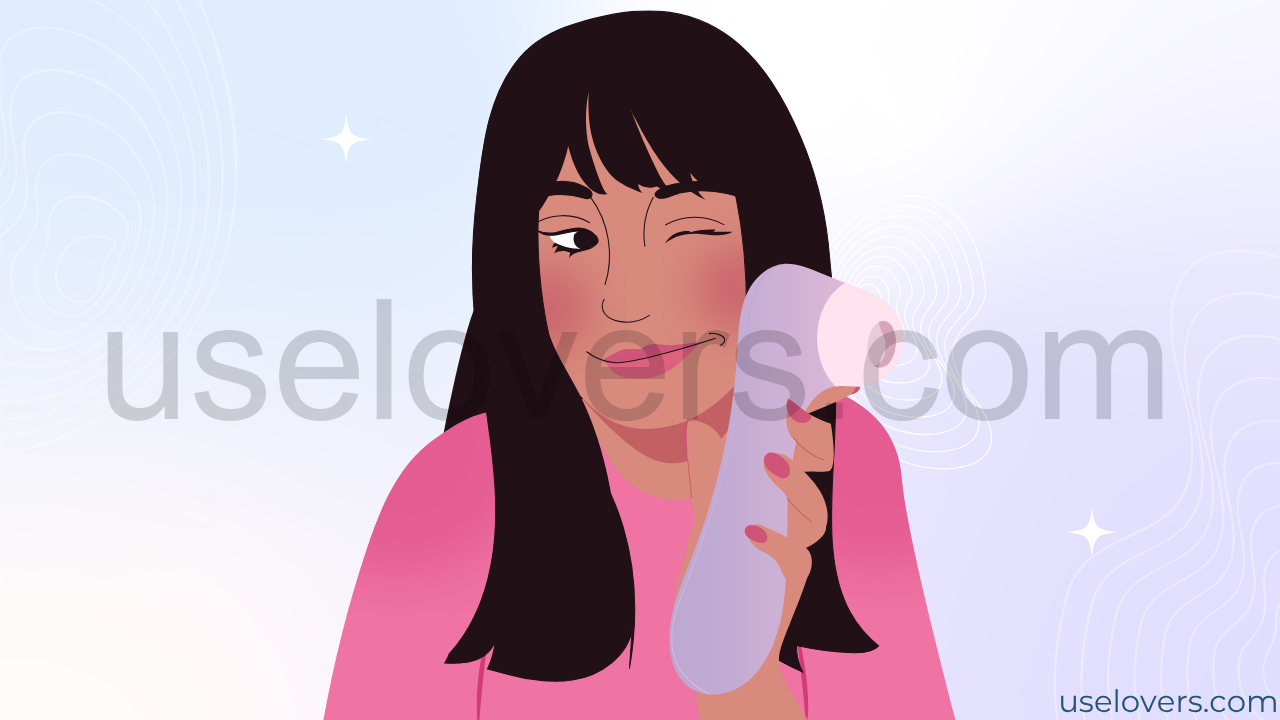 mulher segurando um sugador clitoriano
