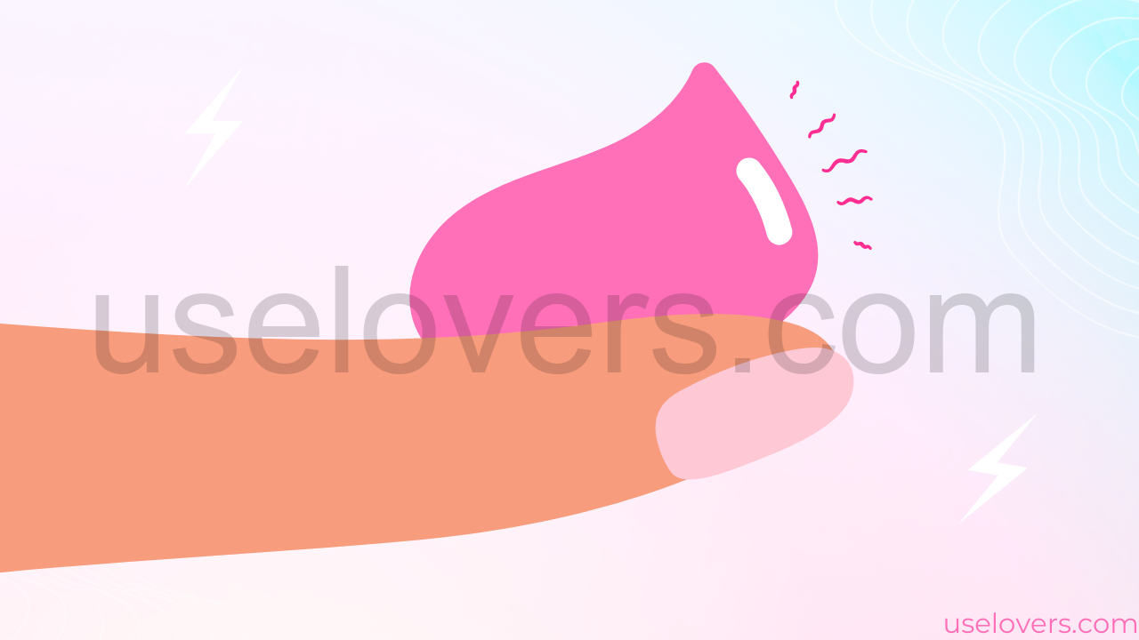 dedo com uma gota rosa com sinais de ondas em volta para representar um vibrador líquido