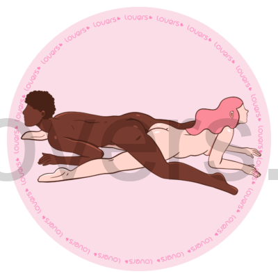 Ilustração da posição sexual Helicóptero com casal em posição invertida, uma pessoa de bruços enquanto a outra fica por cima em sentido contrário durante a penetração.