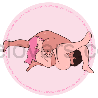 ilustração da posição sexual Yin Yang, uma variação da posição 69 com beijo grego. Ambas as pessoas estão de lado, com os joelhos flexionados e os corpos encaixados em sentidos opostos, fazendo sexo oral simultaneamente.