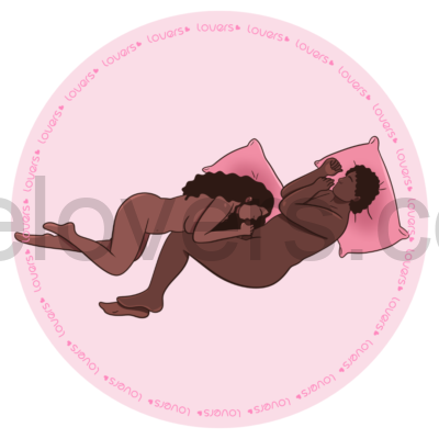 ilustração da posição sexual Serenata, os dois parceiros estão deitados de lado e de frente um para o outro, com a mulher posicionada na altura do pênis fazendo sexo oral.