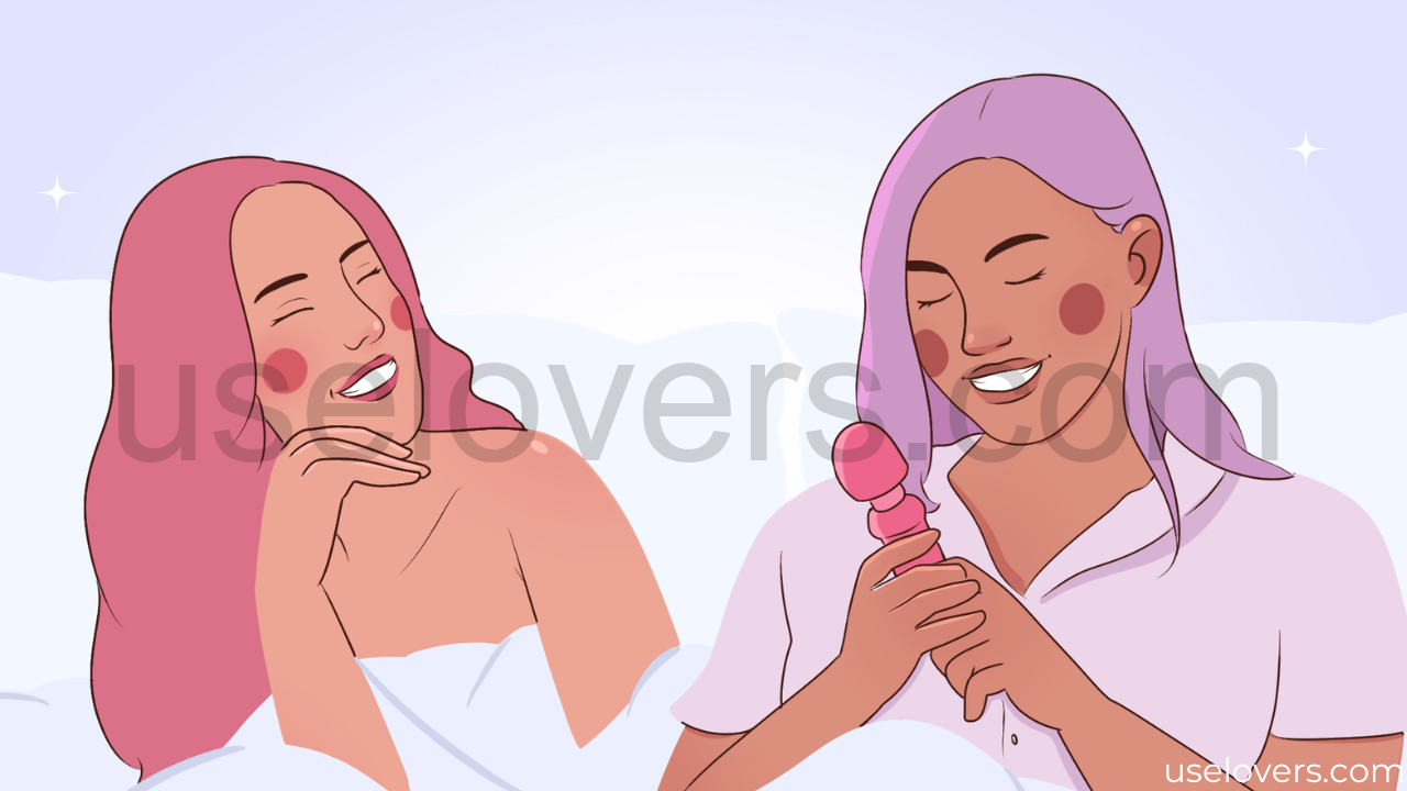 Na ilustração tem duas meninas lingando um vibrador