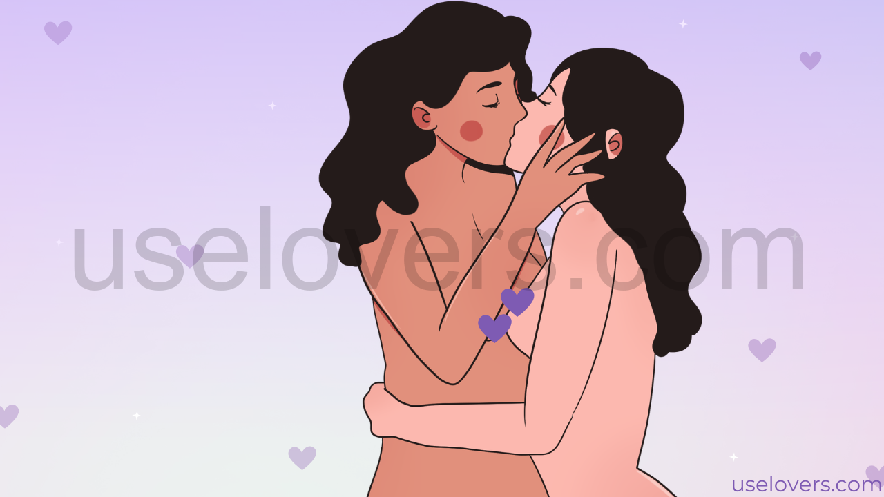 Na imagem temos duas mulheres nuas se beijando