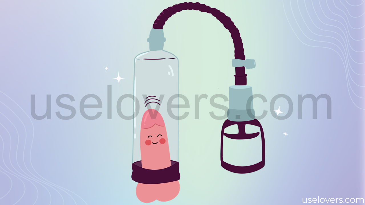 Ilustração de uma bomba peniana sendo usada no pênis