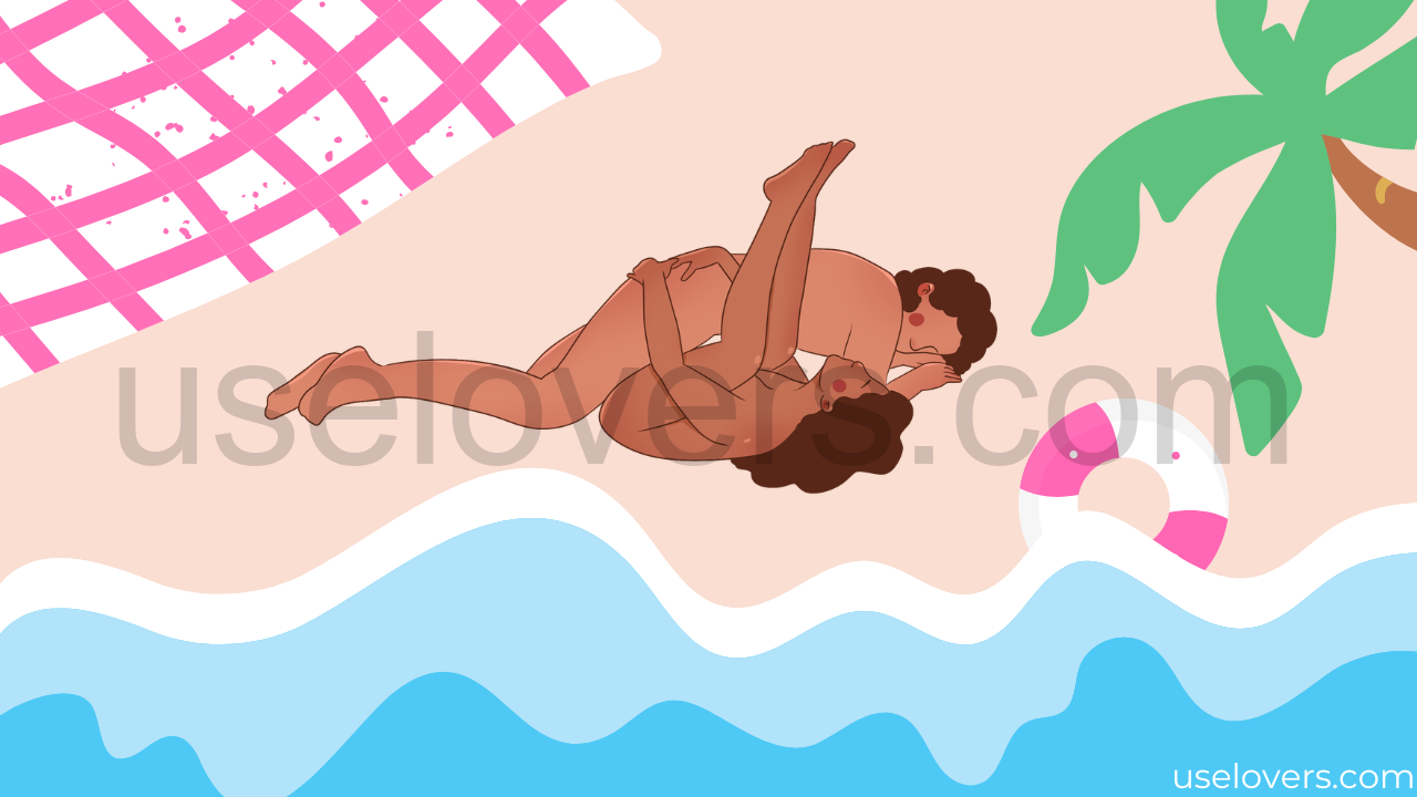 um casal em um ambiente de praia, eles estão nus fazendo sexo